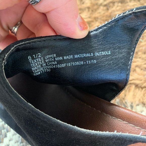 Black Open Toe Studded Suede Wedges - Picture 7 of 7